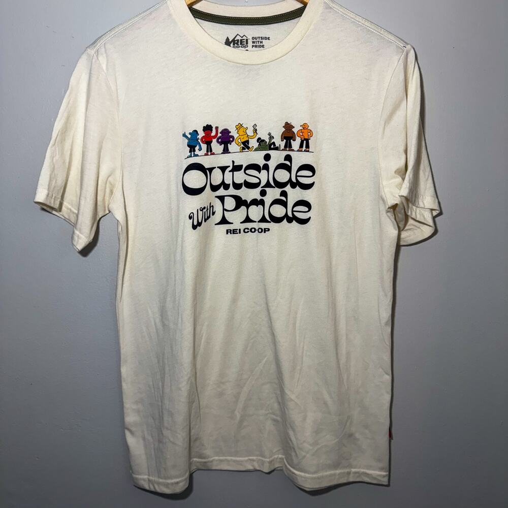 REI Co-op Outside With Pride Graphic T-Shirt Cream Beige Men's Size Small